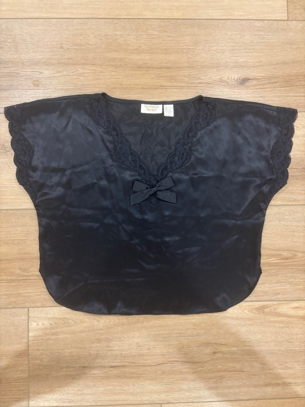 Vintage Gold Label Victorias Secret Black Satin Lace Bow coquette girl top sz S - Picture 2 of 4